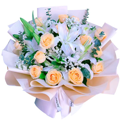 随州16朵香槟玫瑰2支百合，爱的温暖和幸福