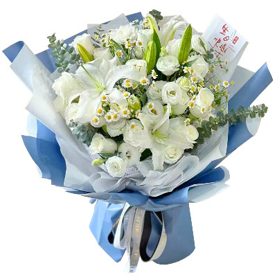 随州11朵白玫瑰桔梗百合，爱永恒不息