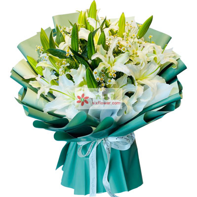 随州8支白色多头百合洋甘菊，如潮的思念