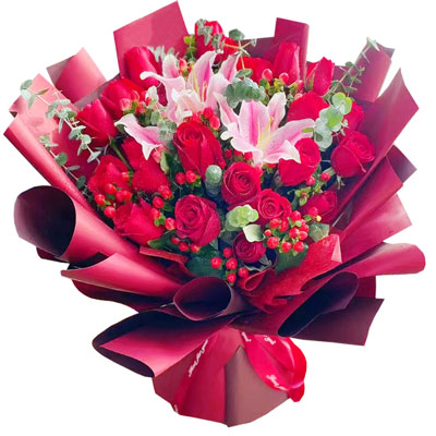 随州22朵红玫瑰百合，爱的火焰