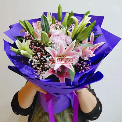 随州6支粉色多头百合，真诚的问候