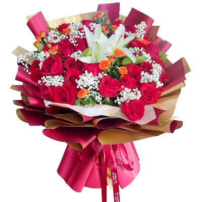 随州33朵红玫瑰百合，爱如同花般绽放